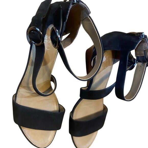 Franco Sarto black sandal size 9.5 leather upper double strap - Picture 2 of 6